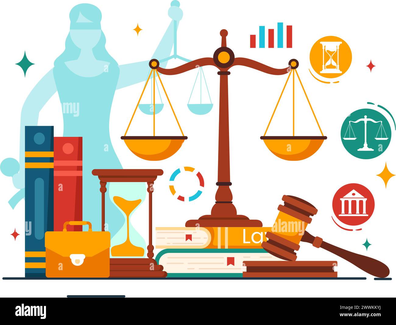 Law Firm Services Vector Illustration with Justice, Legal Advice ...