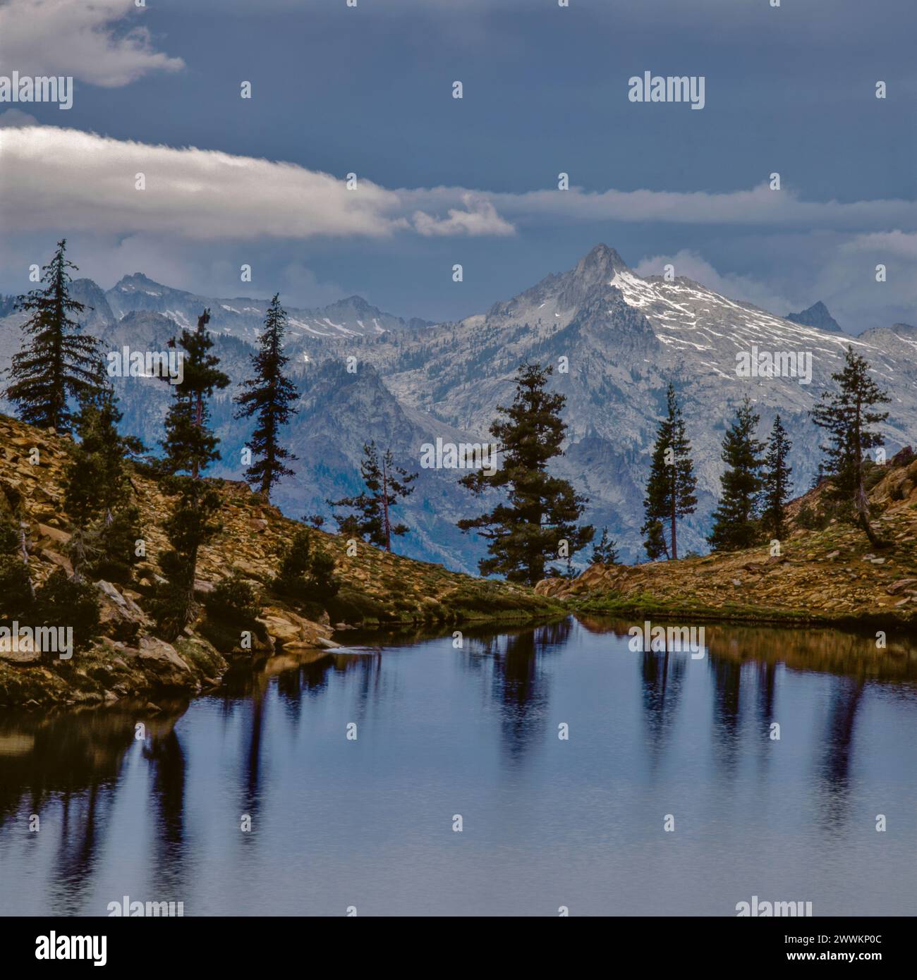 Storm Clouds, Echo Lake, Sawtooth Peak, Trinity Alps Wilderness, Shasta-Trinity National Forest, California Stock Photo