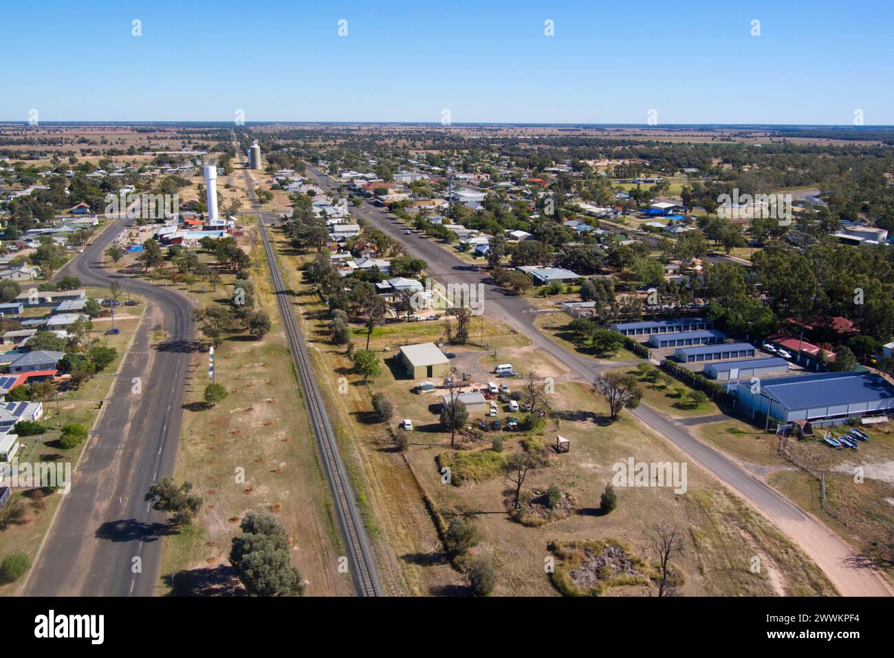 Aerial of the small township of Tara Western Darling Downs Queensland Australia Stock Photo
