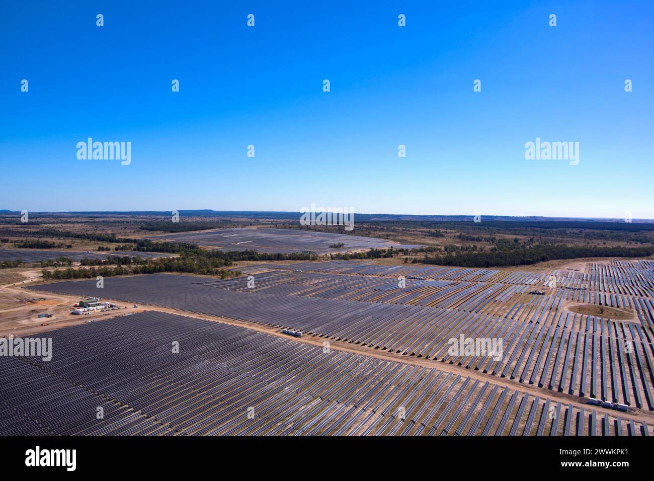Aerial of solar farm covering over 500 acres at Wandoan South Queensland Australia Stock Photo
