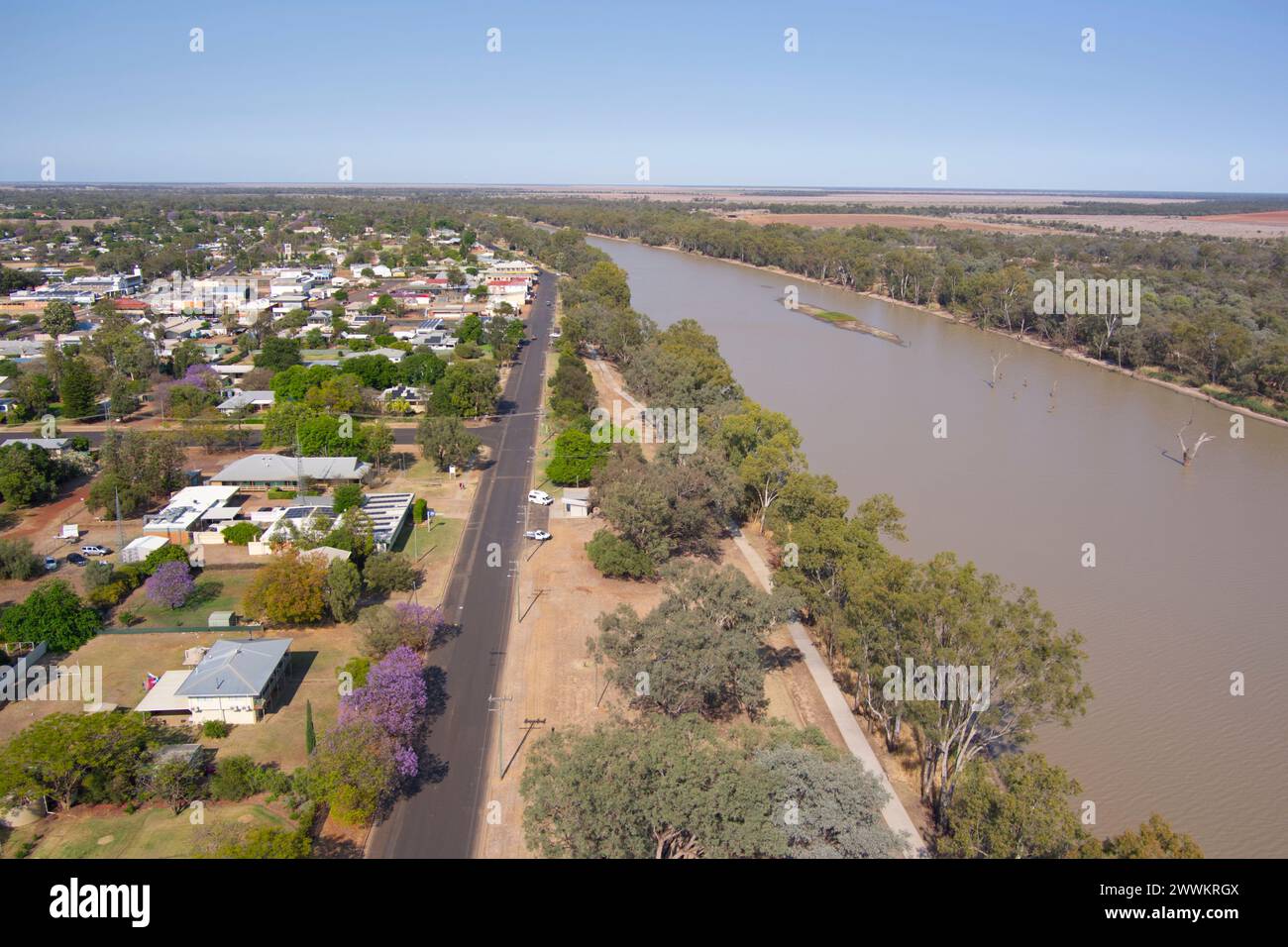Aerial of the Balonne River at St George Queensland Australia Stock Photo