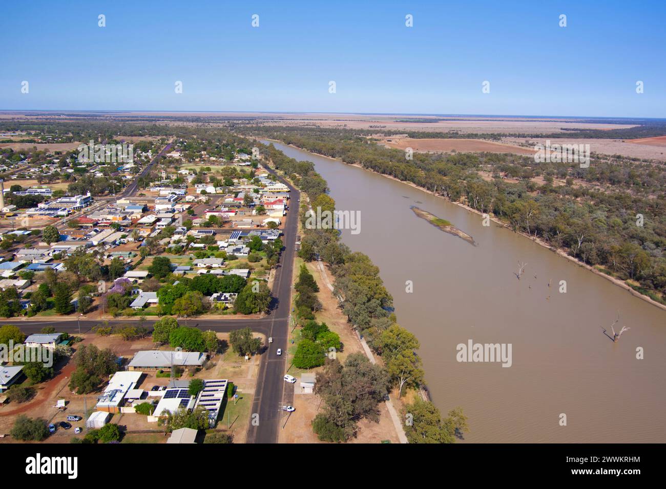 Aerial of the Balonne River at St George Queensland Australia Stock Photo