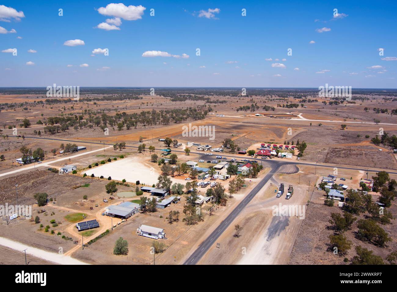 Aerial of the border settlement NSW/QLD of Hebel Queensland Australia Stock Photo