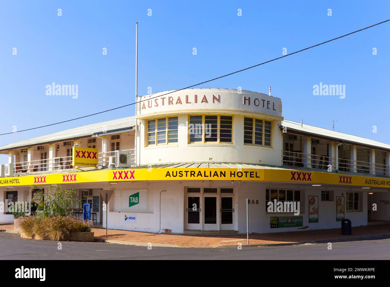 Art Deco brick style Australian Hotel built in 1939 on the banks of the Balonne River St George Queensland Australia Stock Photo