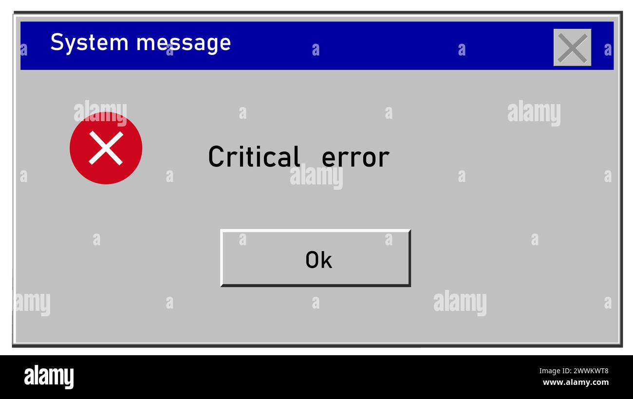 Critical error icon. System message window old style sign. Virus popup symbol. flat style. Stock Photo