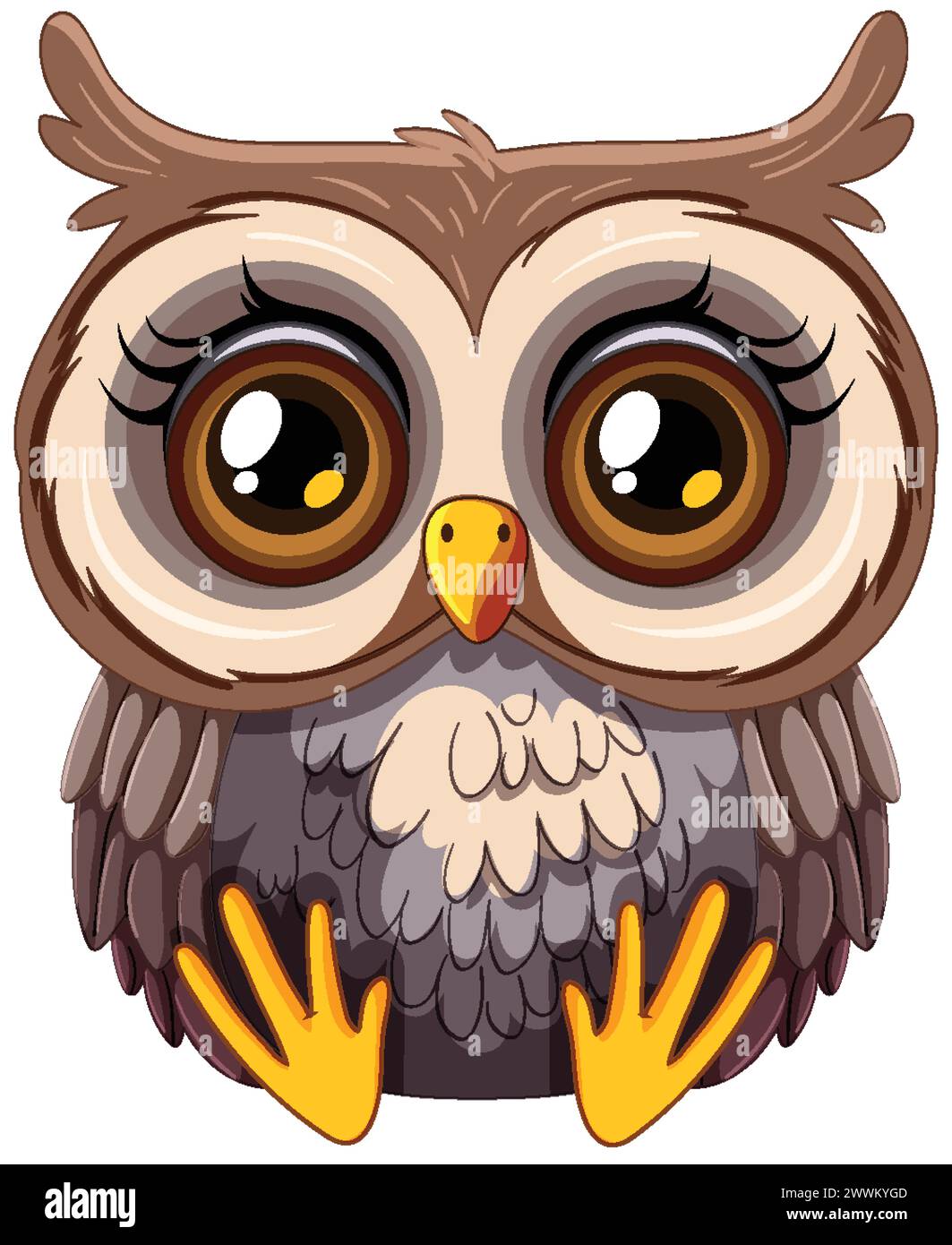 Cute, wide-eyed owl with vibrant colors Stock Vector