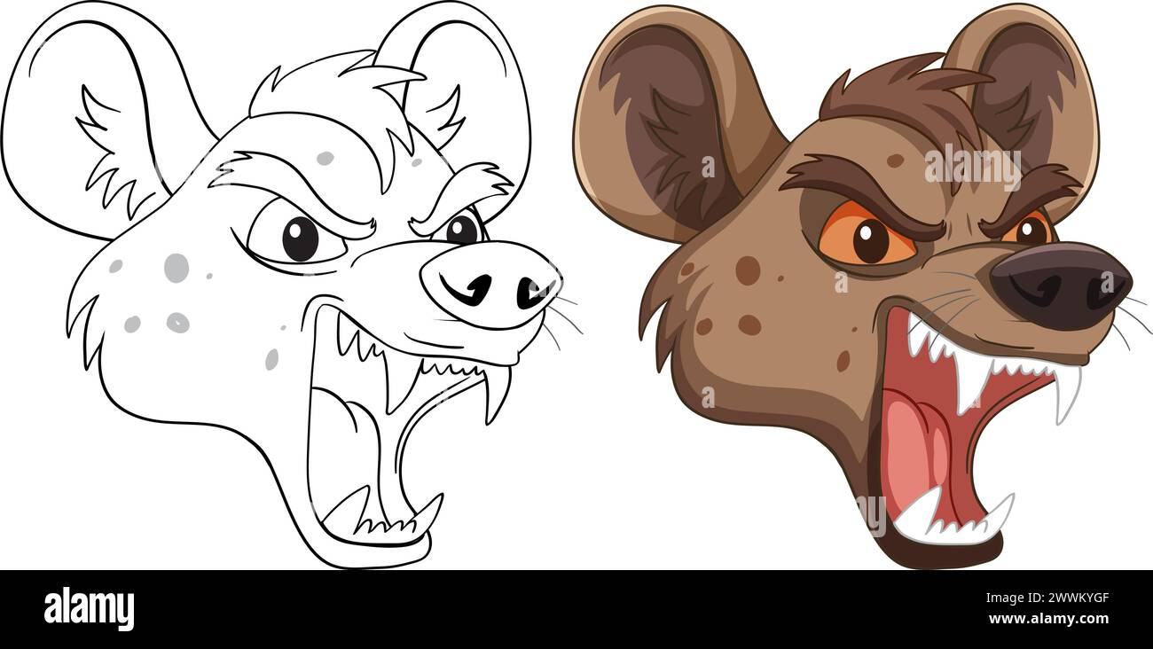 Two hyenas illustrated with aggressive expressions Stock Vector Image
