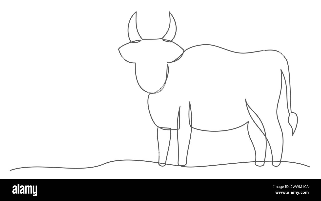 Cow One line drawing isolated on white background Stock Vector
