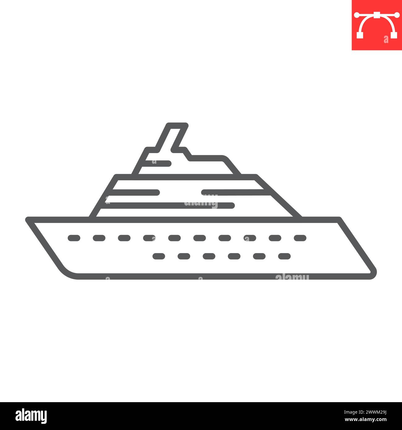 Cruise ship line icon, summer and tourism, shipping boat vector icon ...