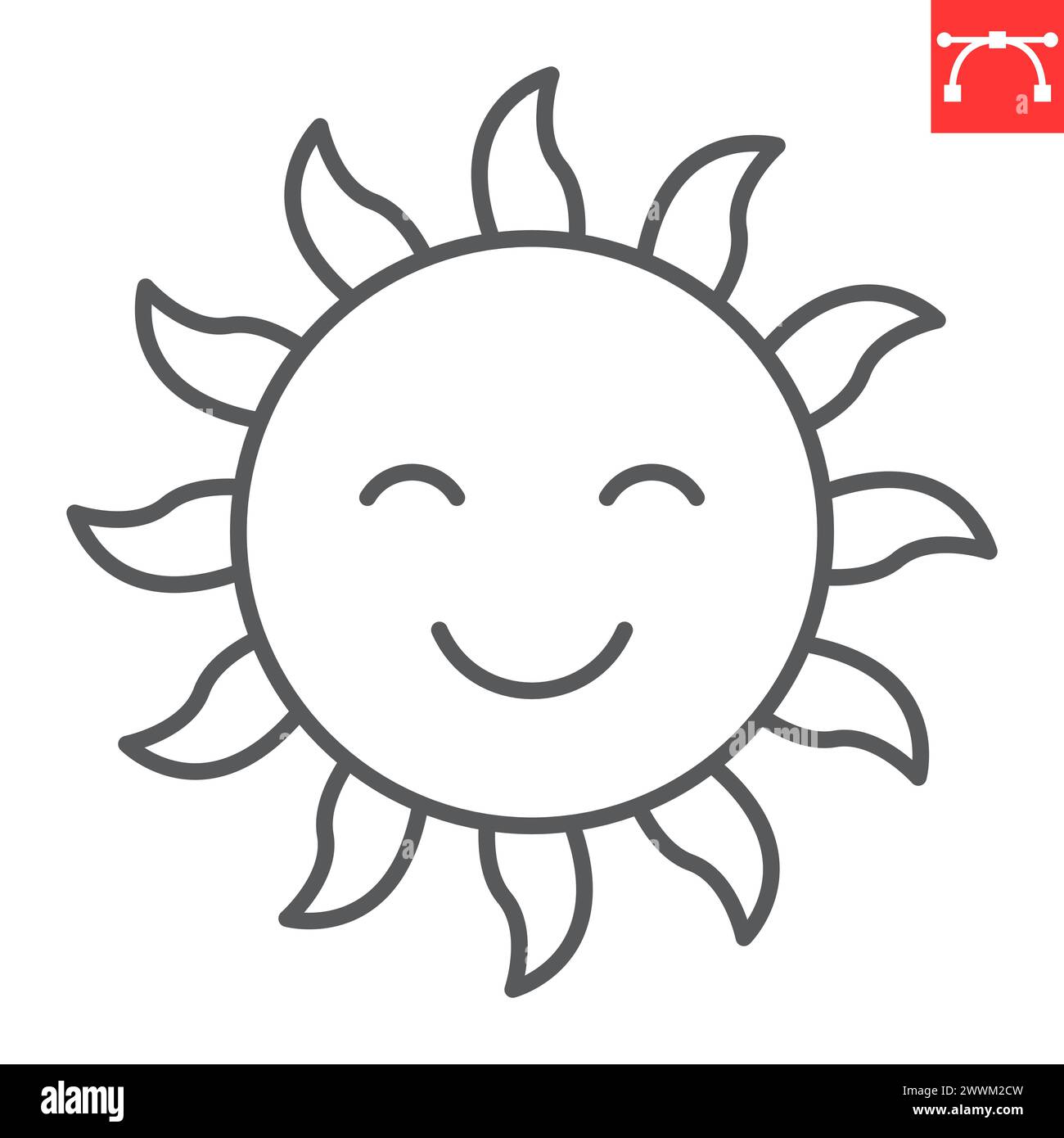 Sun character line icon, summer and weather, happy sun vector icon ...