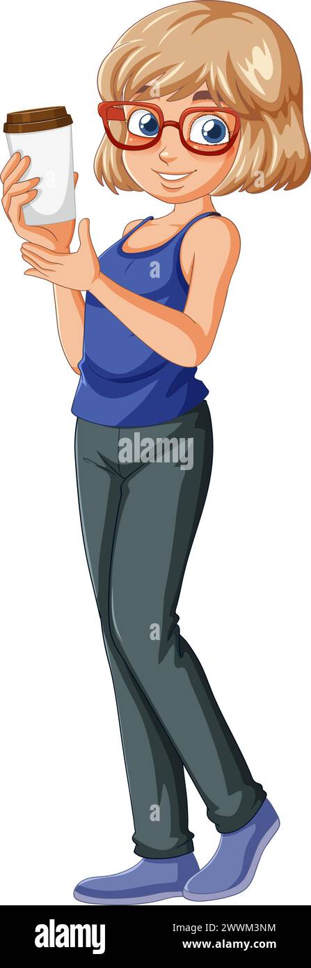 Vector illustration of a woman holding a coffee cup Stock Vector Image ...