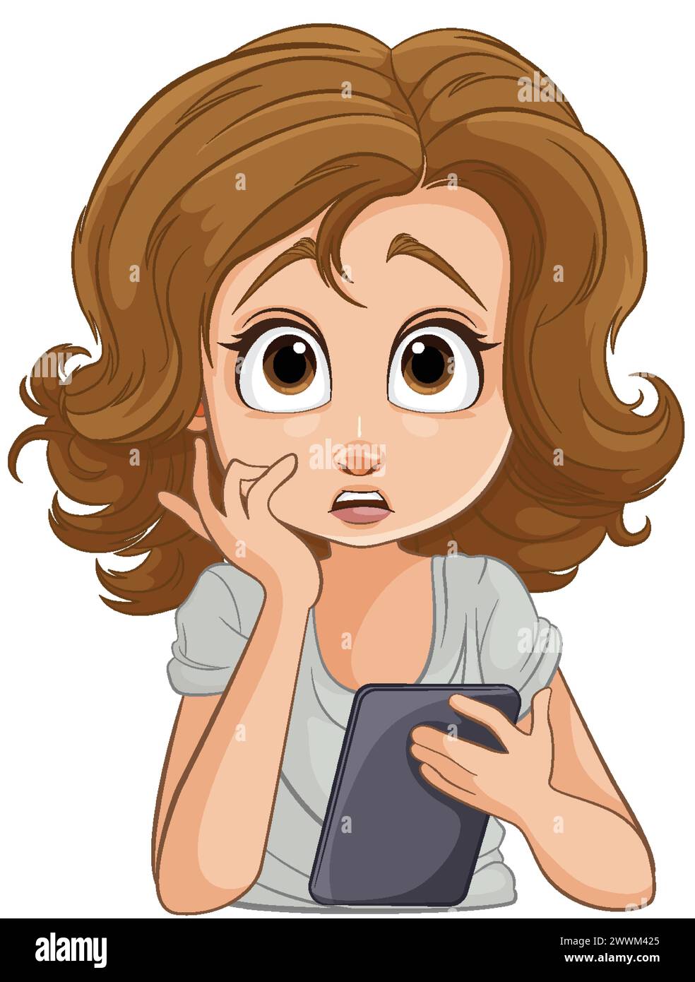 Cartoon of a concerned girl with a mobile device Stock Vector