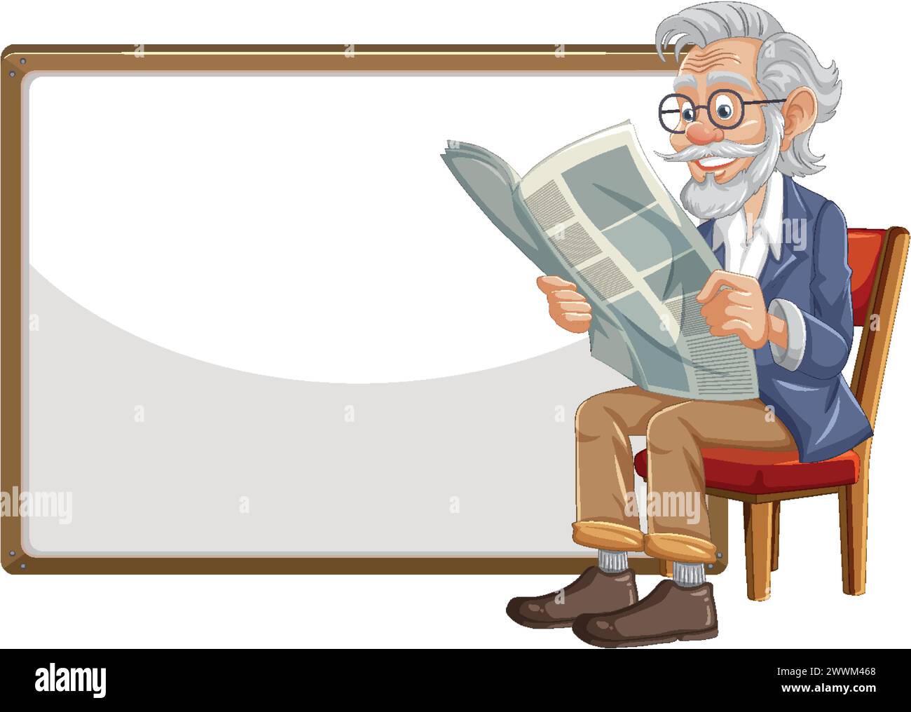 Senior gentleman enjoys the latest news in a chair Stock Vector