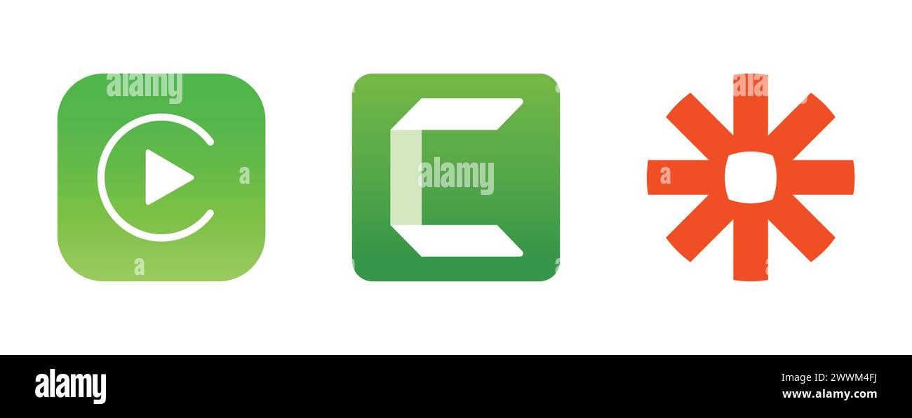 Apple carplay, Camtasia, Zapier.Editorial vector logo collection Stock
