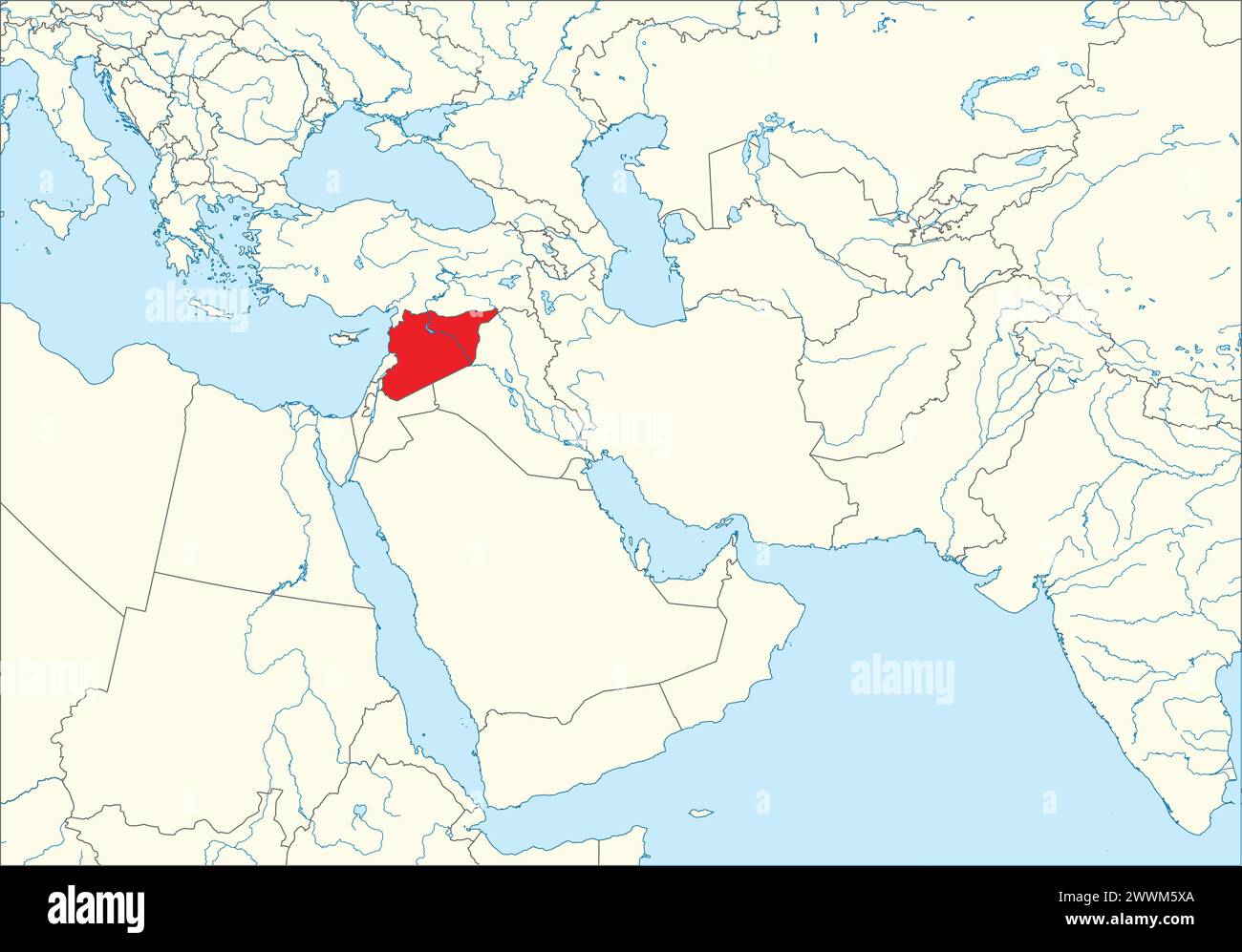 Red map of SYRIA inside white map of the Middle East Stock Vector