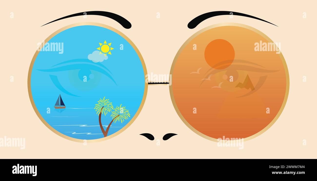 Eye glasses with sea and mountain landscapes Stock Vector