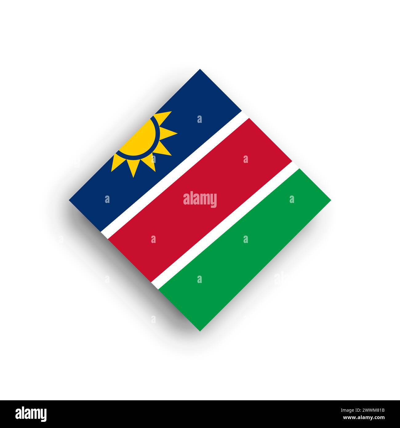 Namibia flag - rhombus shape icon with dropped shadow isolated on white background Stock Vector