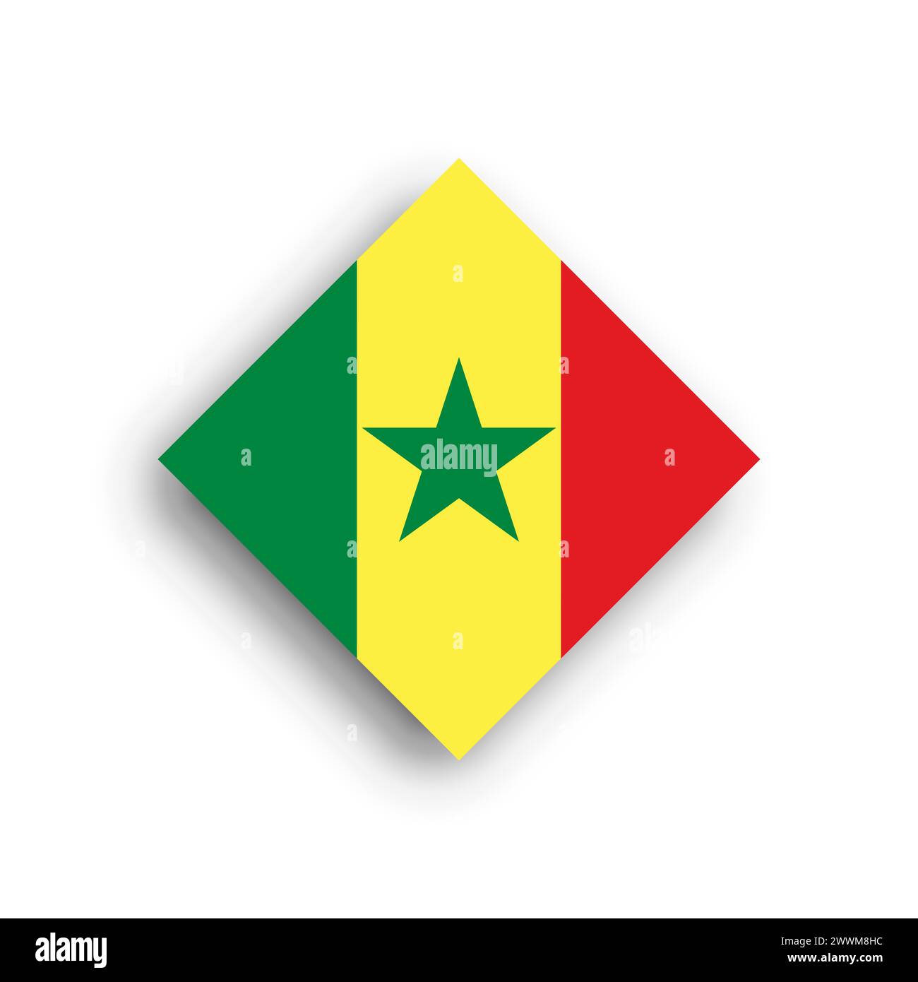 Senegal flag - rhombus shape icon with dropped shadow isolated on white ...