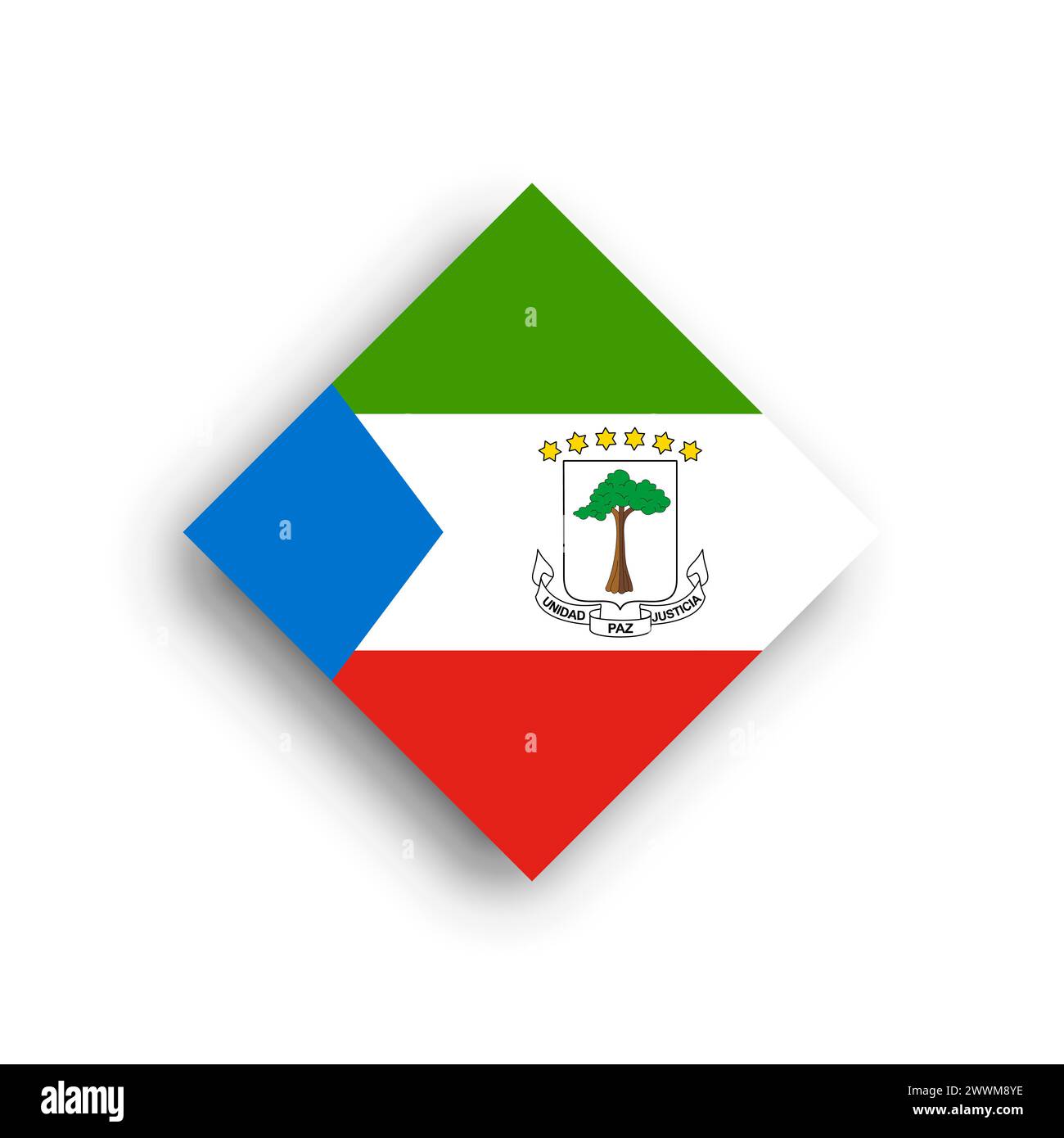 Equatorial Guinea flag - rhombus shape icon with dropped shadow isolated on white background Stock Vector