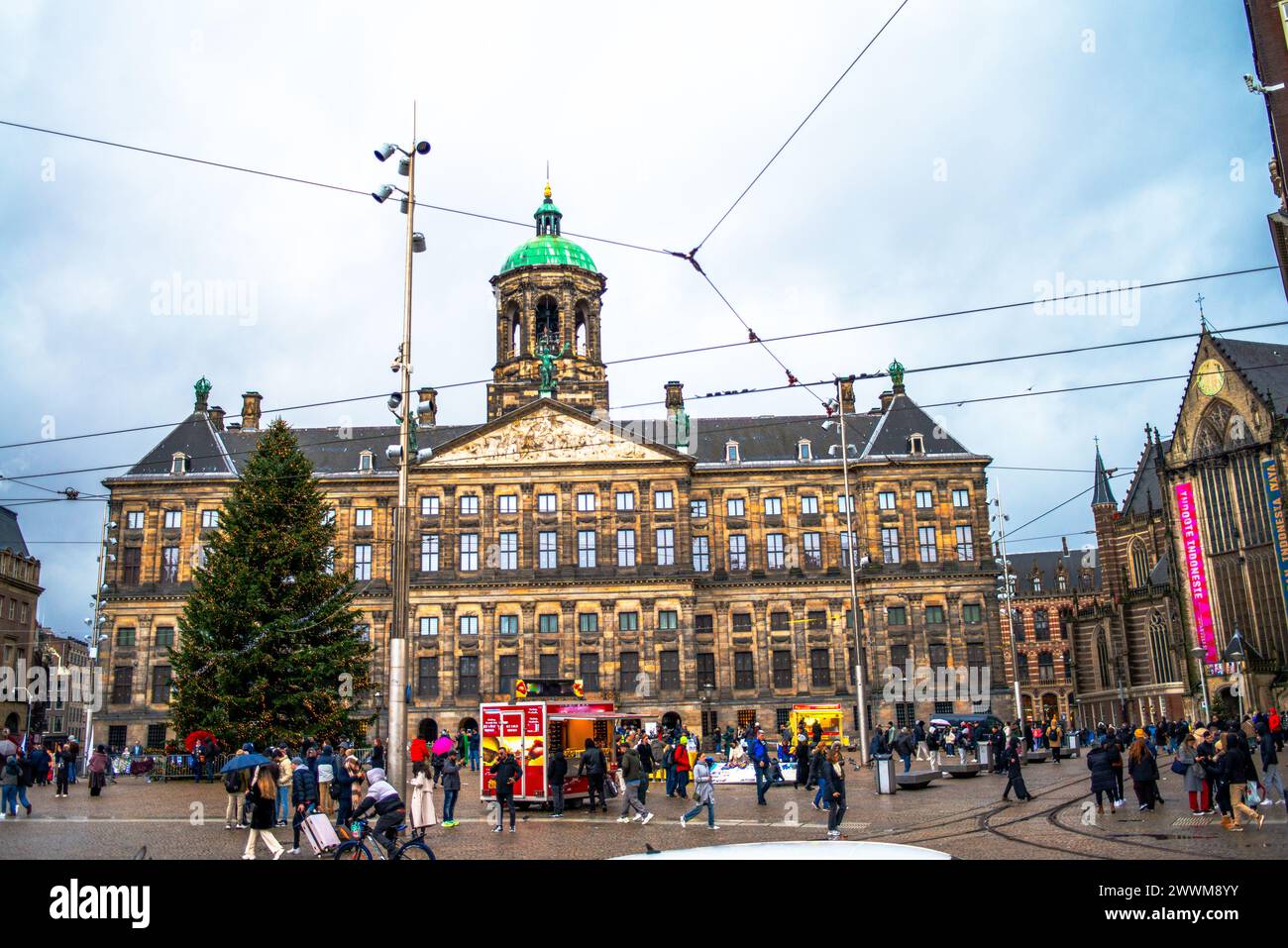 Dome Square in Amsterdam embodies historic charm and architectural beauty, with its iconic dome building and lively atmosphere. Stock Photo