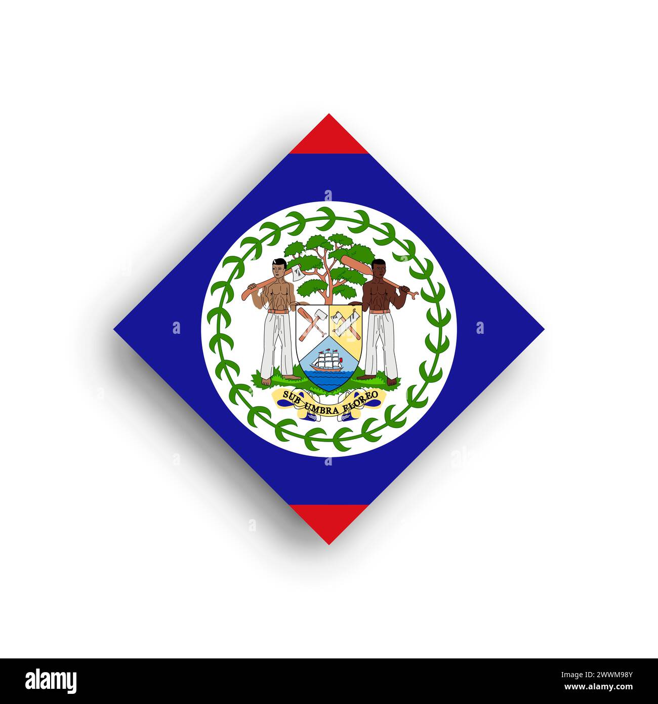 Belize flag - rhombus shape icon with dropped shadow isolated on white ...