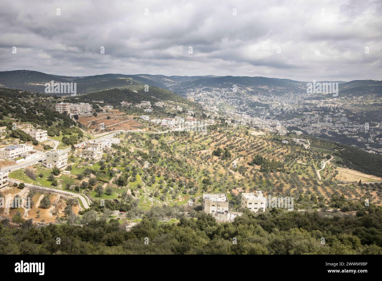 view from ajloun castle dating from around 1185 built on top of mount auf at 1250m in jordan Stock Photo