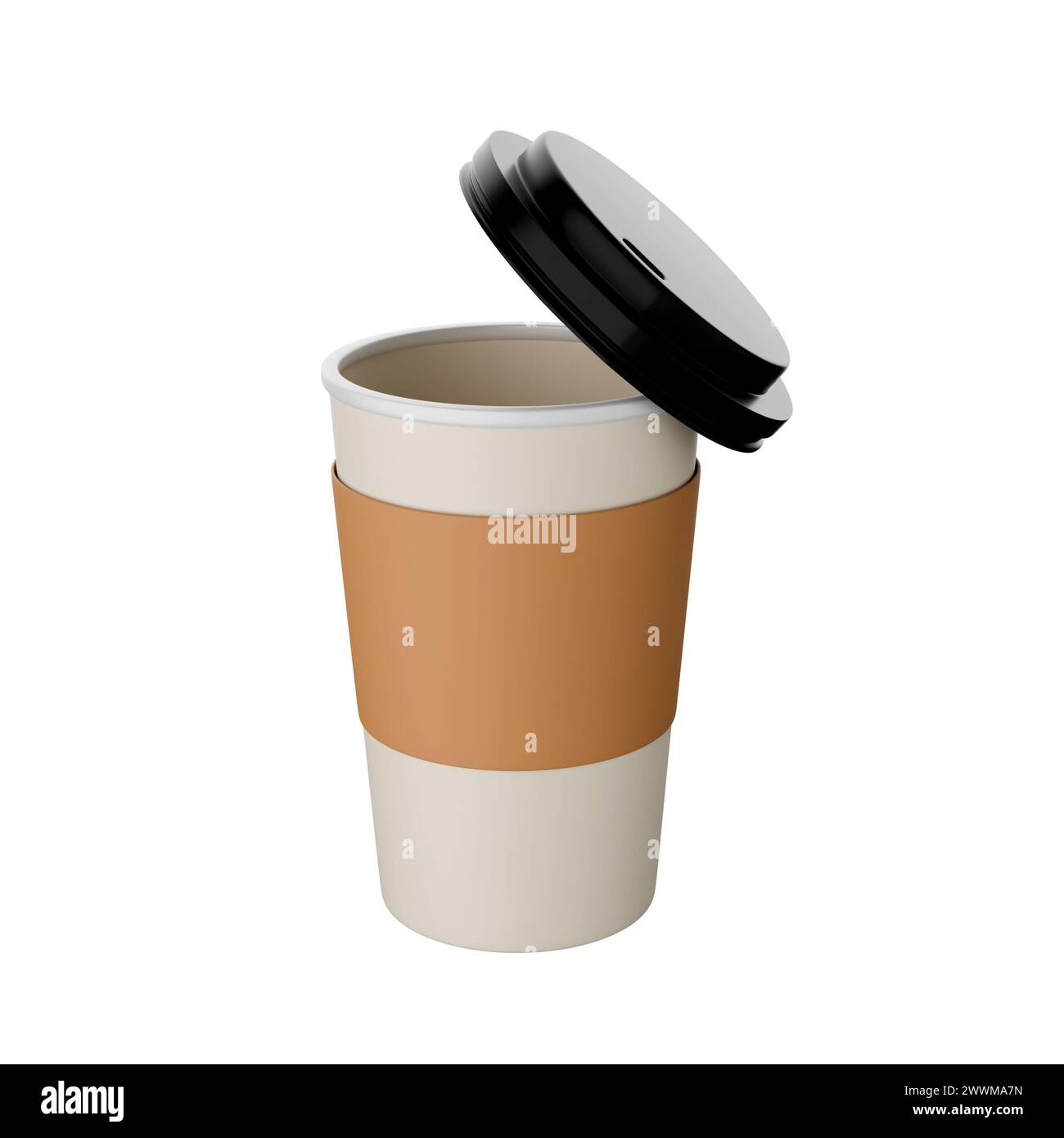 Paper cups for holding hot drinks 3D rendering on white background have work path. Stock Photo