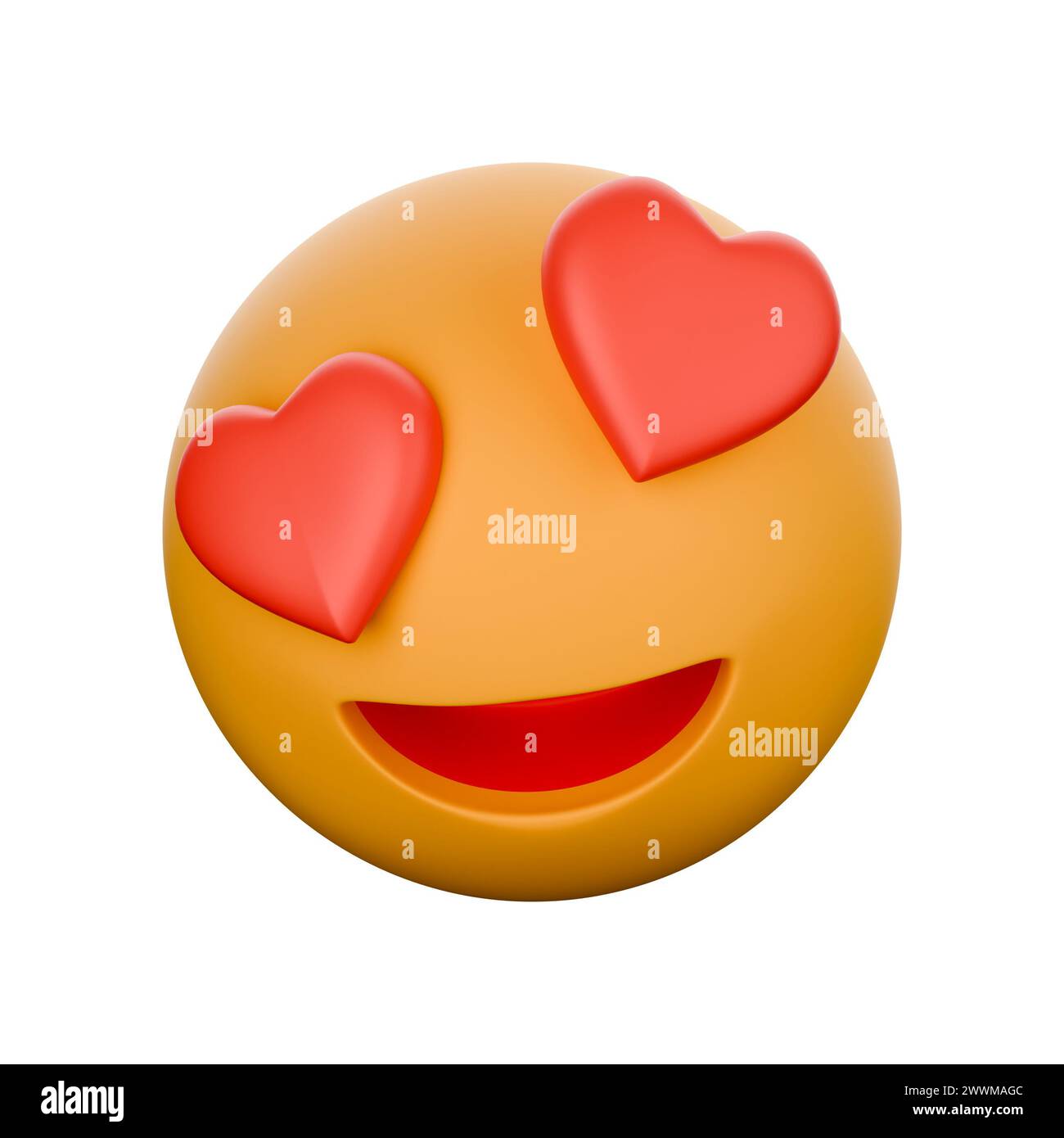 Emoji smiley face with heart eyes 3D rendering on white background have work path. Stock Photo