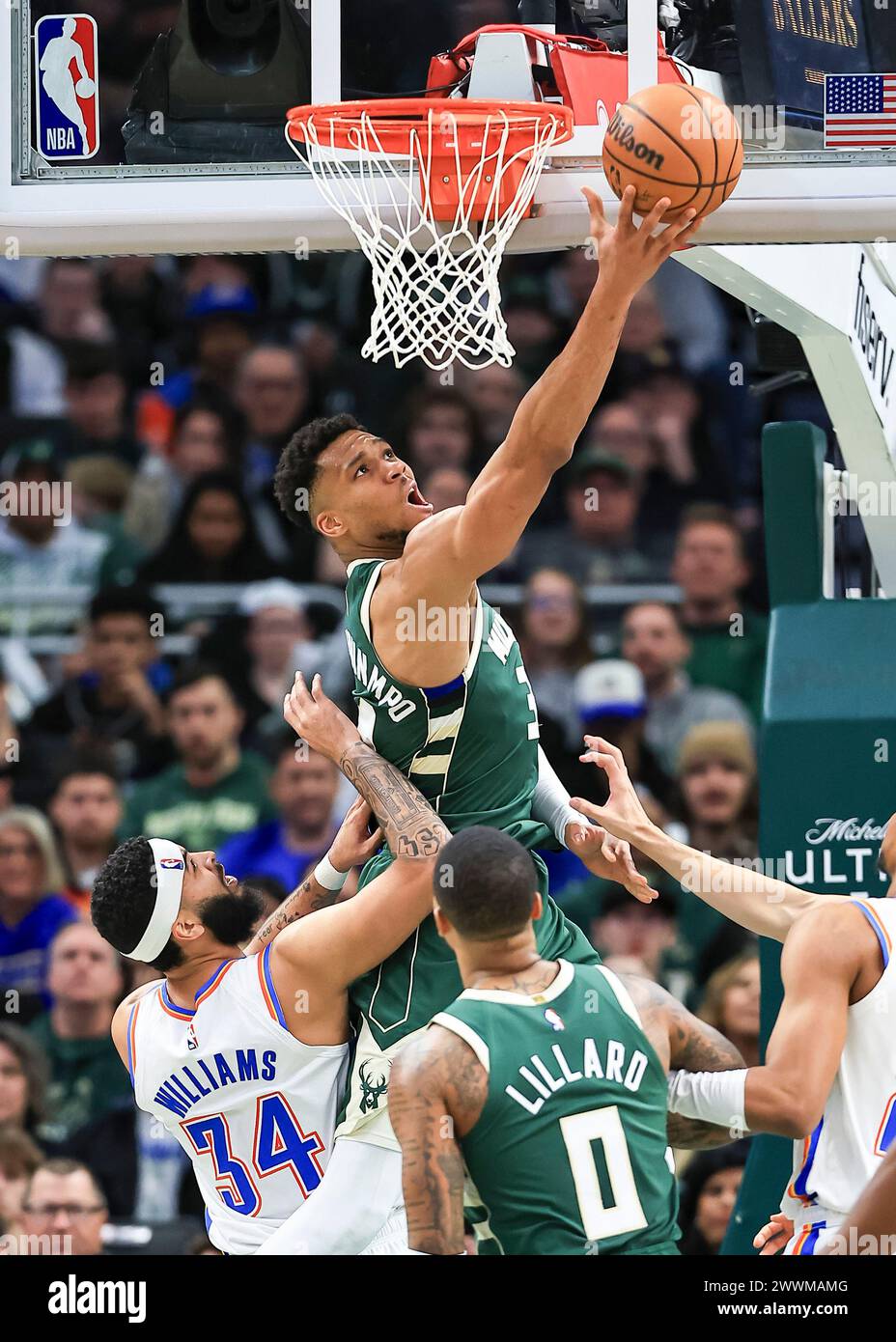 Milwaukee, USA. 24th Mar, 2024. Milwaukee Bucks' Giannis Antetokounmpo