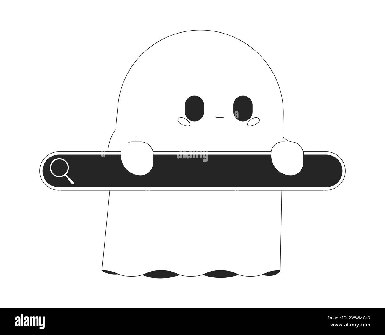 Web search halloween decor 2D linear illustration concept Stock Vector