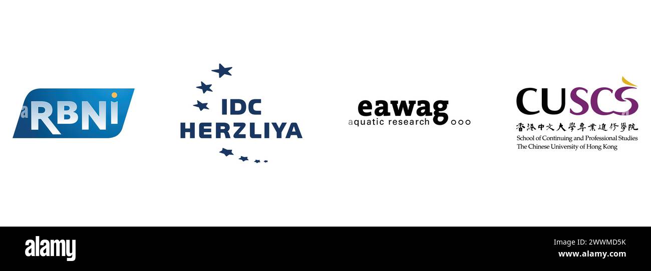 CUSCS, IDC Herzliya, Russell Berrie Nanotechnology Institute, Eawag. Editorial vector logo collection. Stock Vector