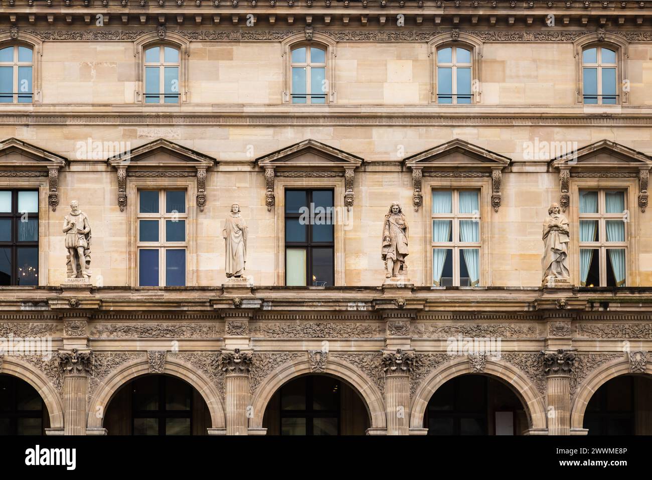 5th December 2023- Exterior of The Louvre Museum, Paris, France. The Louvre museum is one of the largest in the world, with three floors in each of th Stock Photo