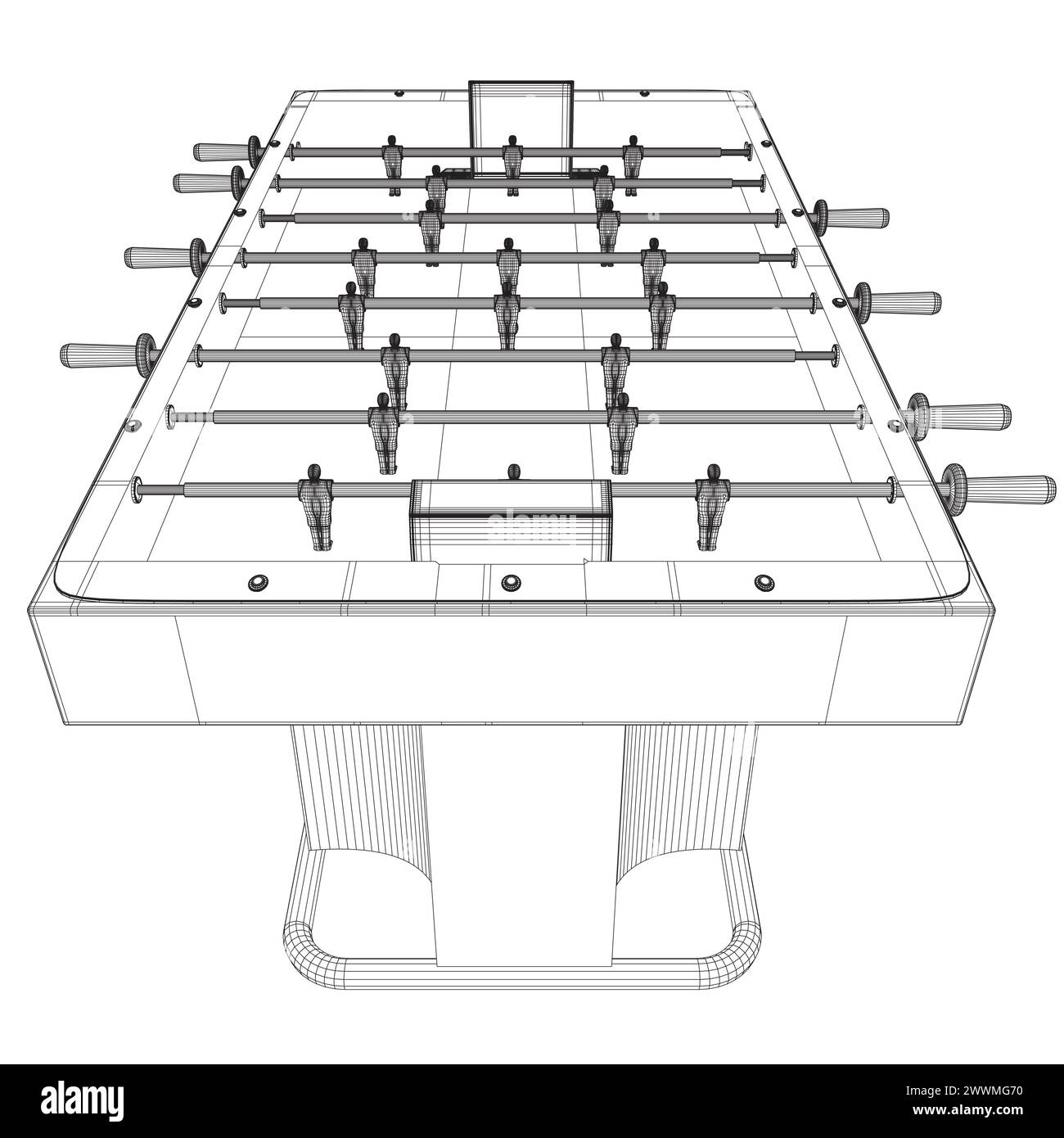 Wireframe Table Football Game Hobby or Leisure Isometric View. Contour Table Soccer. Sport team football players. For entertainment sports. Play and f Stock Vector