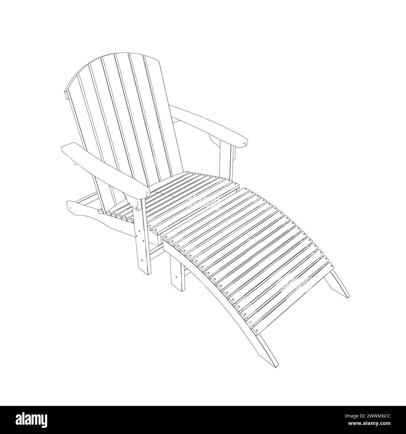 Outline of beach chair isolated on white background. Contour wood Sun lounger. Beach wooden lounger summer sunbed vector illustration isolated on whit Stock Vector