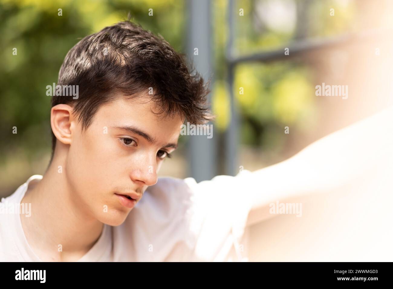 Portrait of pensive teenager boy Stock Photo