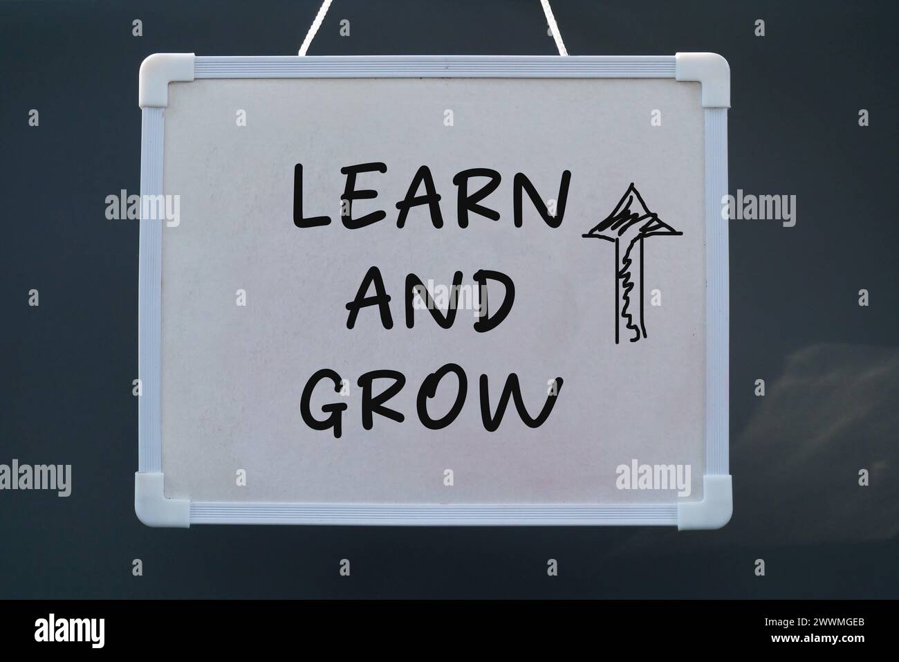 Learn and grow concept on stick note. Word concept Learn and grow on blackboard with nature background Stock Photo