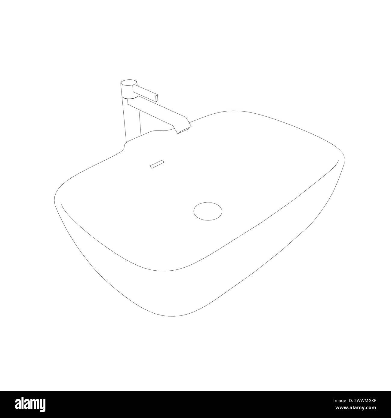 Bathroom sink with tap line drawing on white isolated background. Vector illustration. Stock Vector