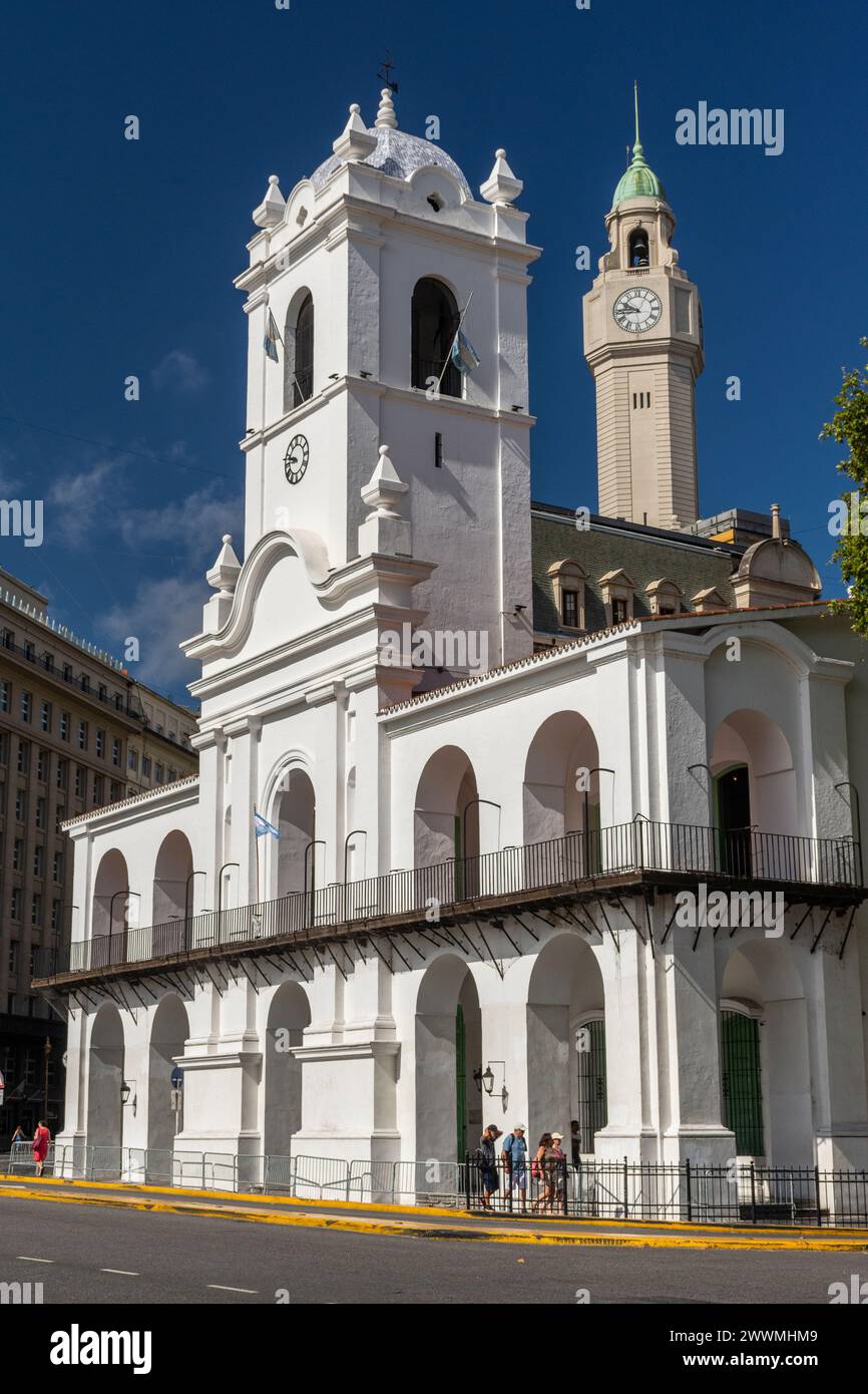 Beautiful white historic building in Plaza de Mayo, Buenos Aires Stock Photo