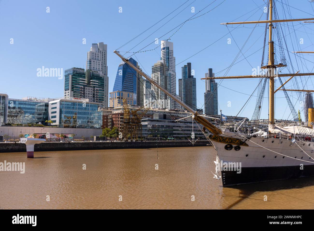 Modern skyrise buildings and boat museum in Puerto Madero Stock Photo