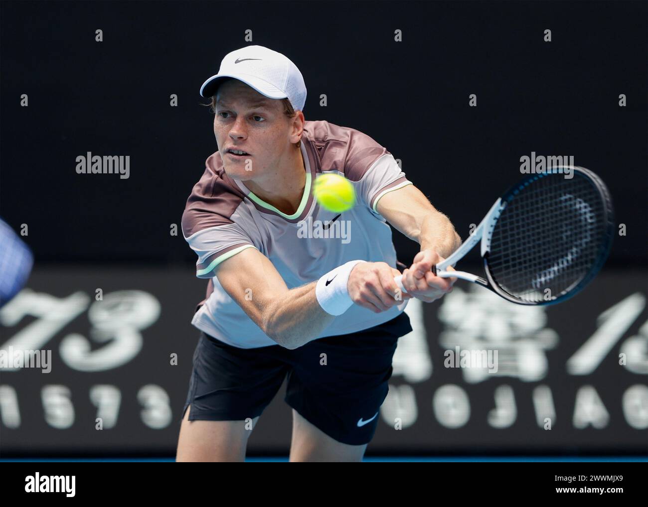 Jannik Sinner (ITA) in action at the Australian Open 2024 at Melbourne ...