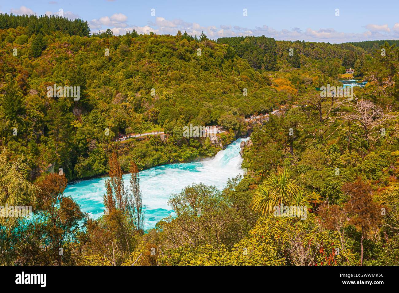 The Huka Falls is a set of waterfalls on the Waikato River, which drains Lake Taupo, on the North Island in New Zealand. Stock Photo