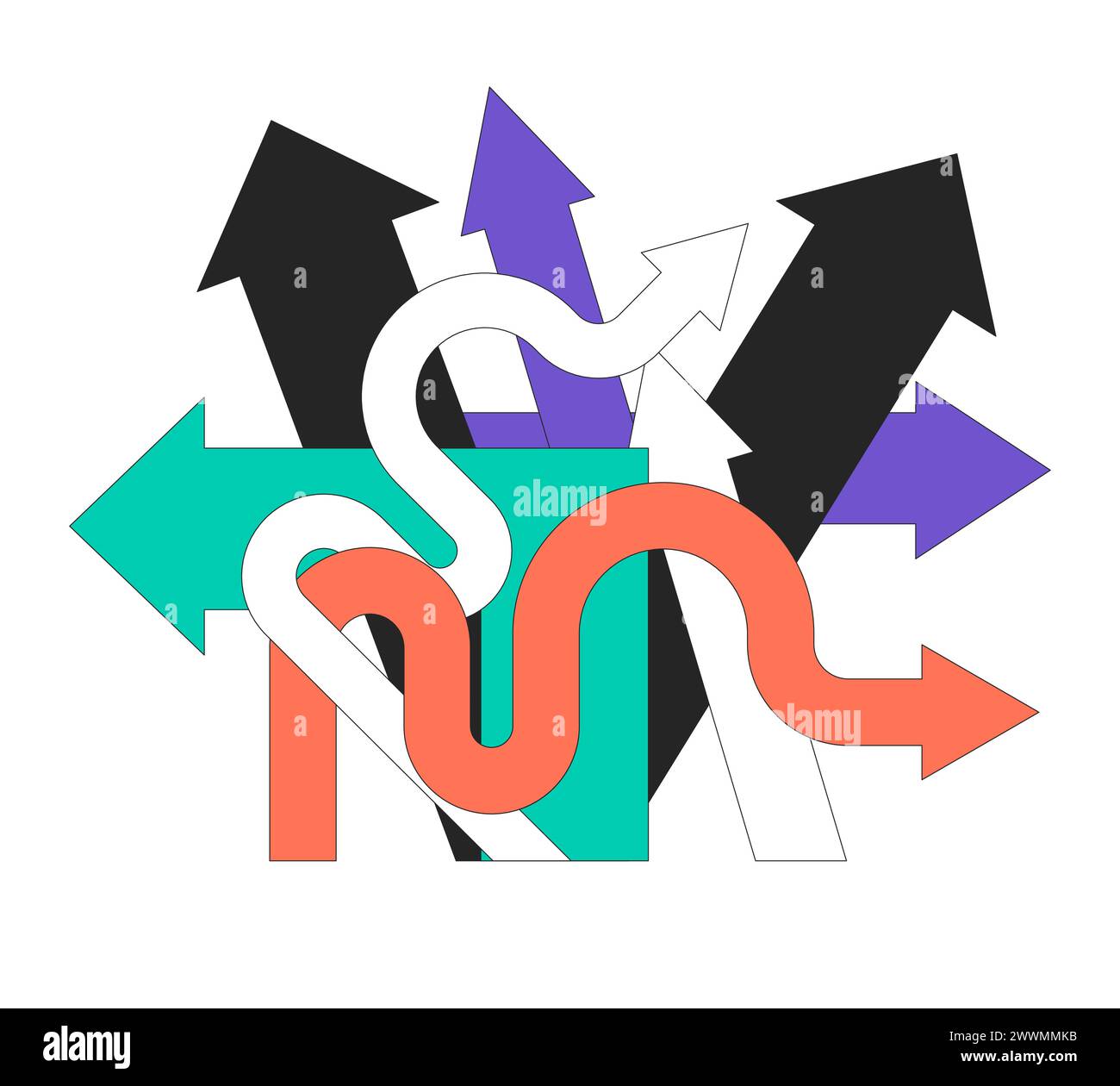 Arrows pointing different directions 2D linear cartoon object Stock ...