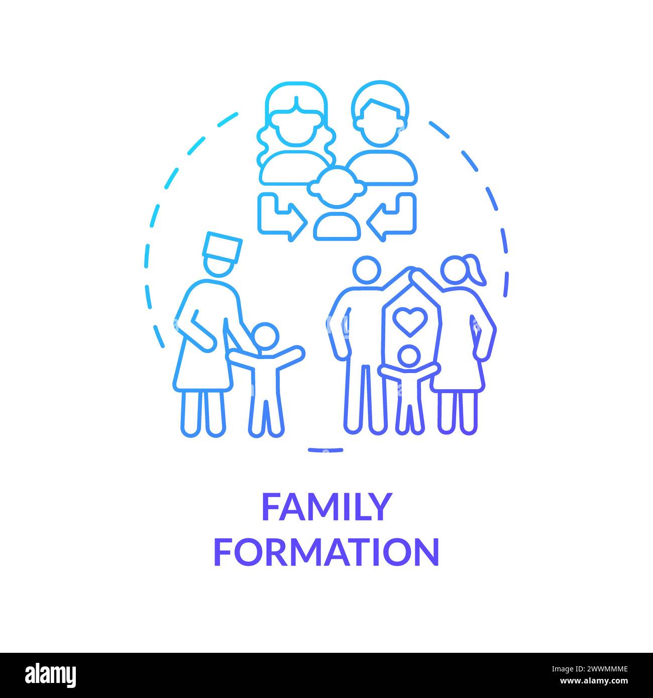 Family formation blue gradient concept icon Stock Vector