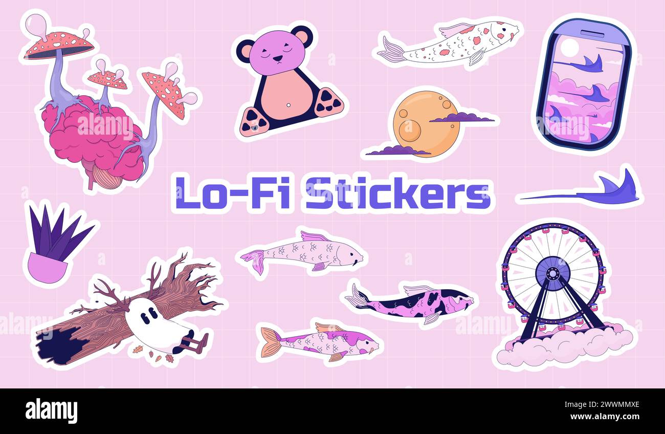 Surreal fantasy cute stickers sheet Stock Vector Image & Art - Alamy