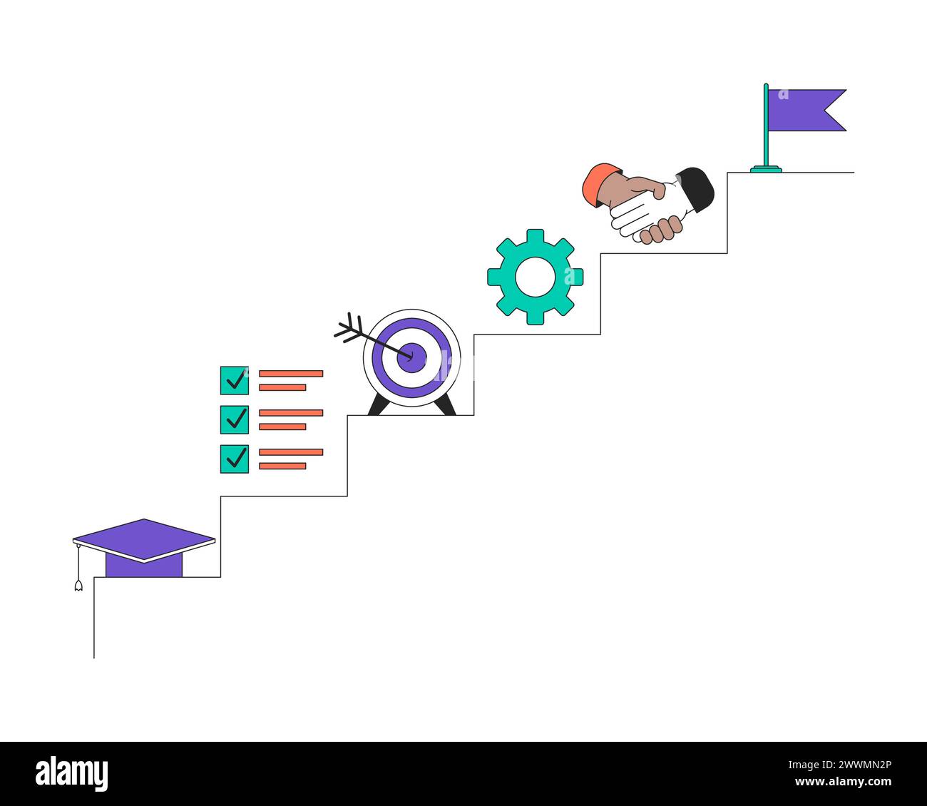 Ambitious career goals steps 2D linear cartoon object Stock Vector