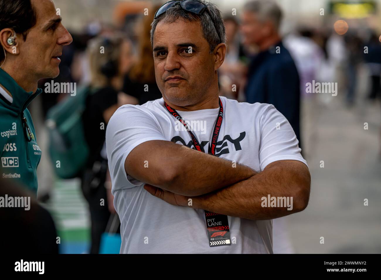 BAHRAIN INTERNATIONAL CIRCUIT, BAHRAIN - MARCH 02: Juan Pablo Montoya, former racing driver, during the Bahrain Grand Prix at Bahrain International Circuit on Sunday March 02, 2024 in Sakhir, Bahrain. (Photo by Michael Potts/BSR Agency) Credit: BSR Agency/Alamy Live News Stock Photo