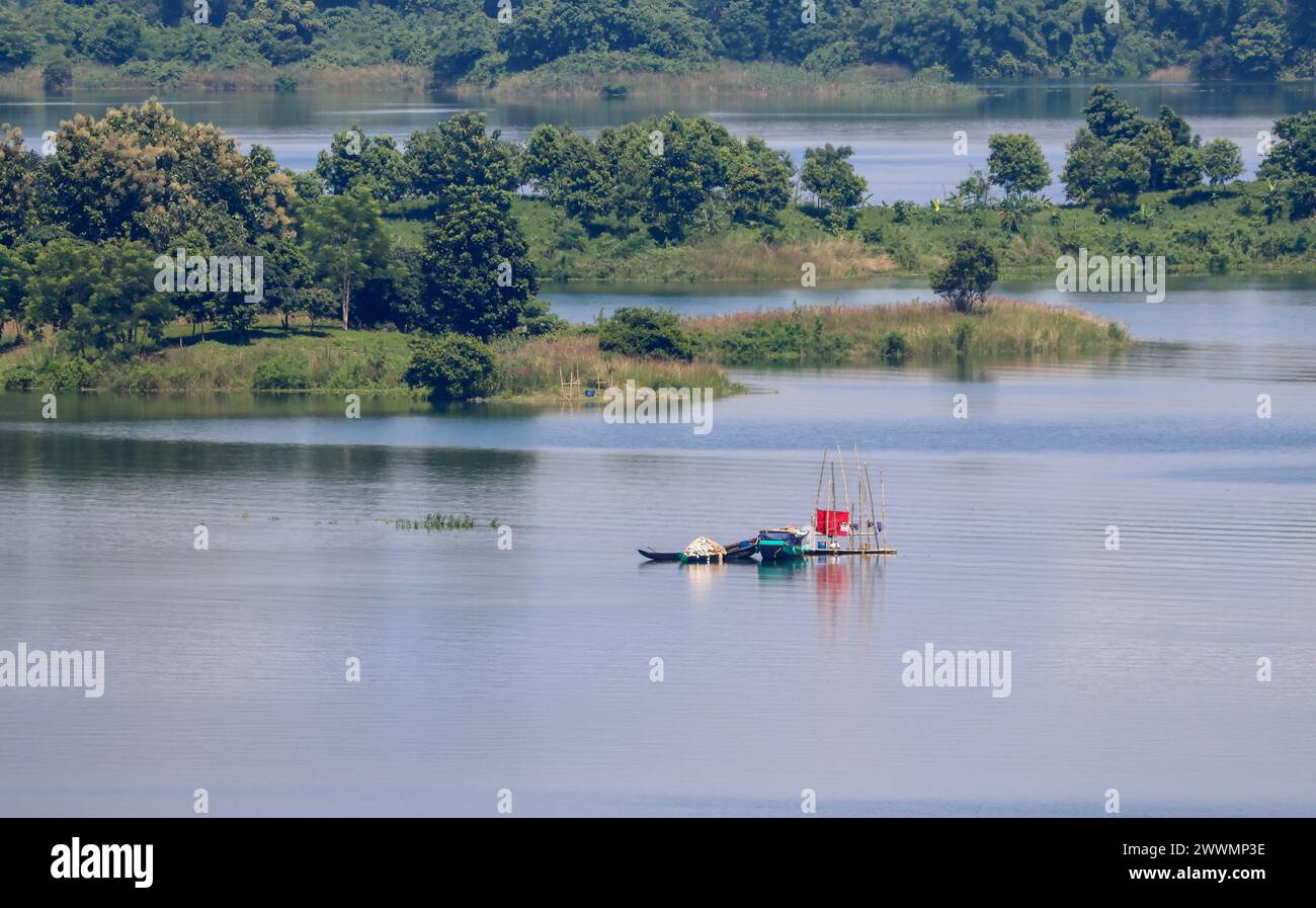Fishing boat on Kaptai Lake.this photo was taken from Rangamati,Bangladesh. Stock Photo