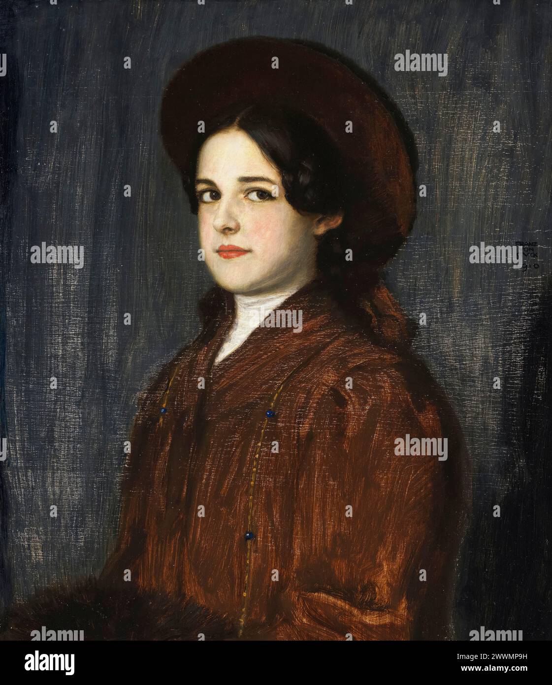 Franz von Stuck, Mary Stuck (Mary Lindpainter, 1865-1929), the artist’s wife, portrait painting in oil on panel, 1910 Stock Photo