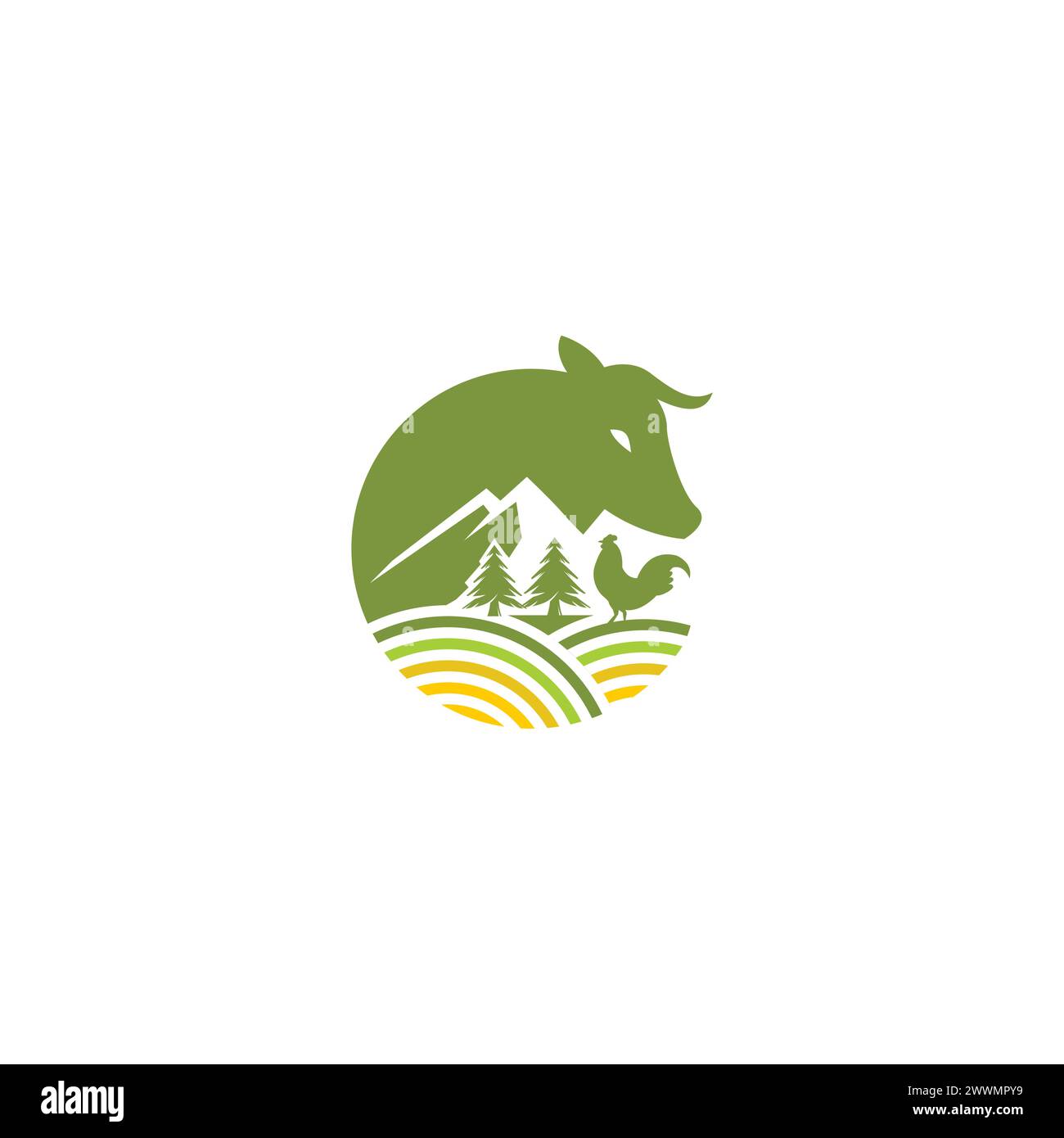Farm Logo with cow and plantation illustration. Cow Icon Stock Vector