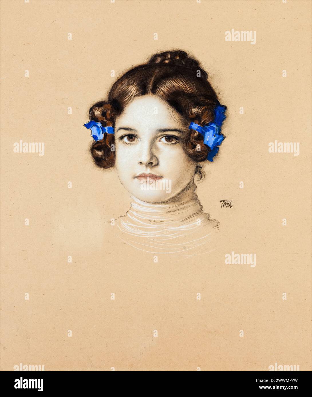 Mary Stuck (1896-1961) the artist’s daughter, portrait drawing in mixed media on cardboard by Franz von Stuck, circa 1906 Stock Photo